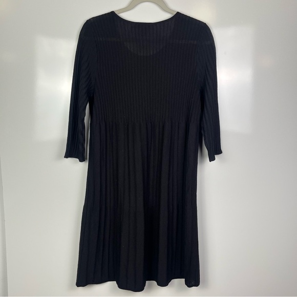 Eileen Fisher Black Wool Italian Yarn lightweight scoop neck dress - Picture 3 of 8